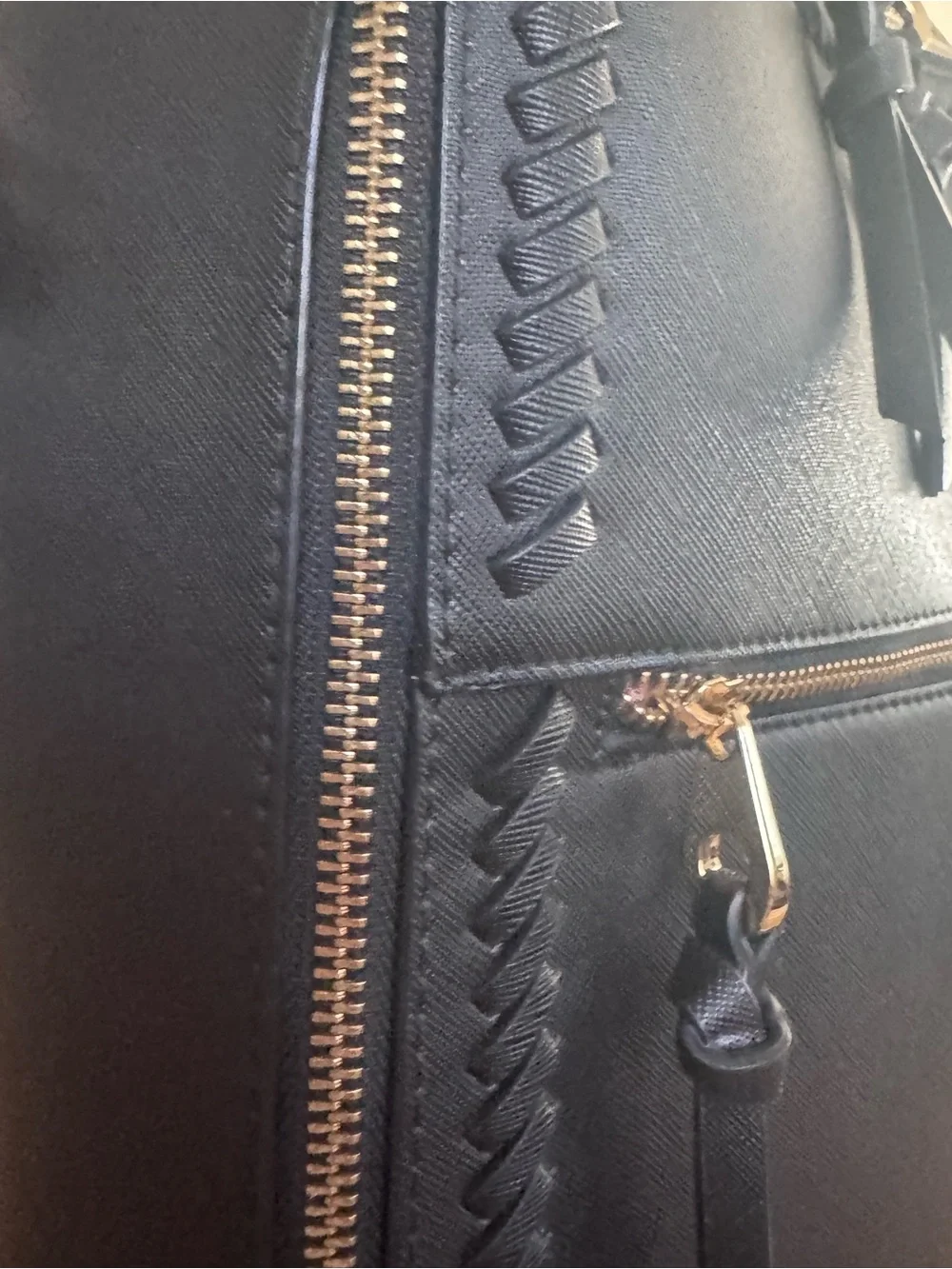 Calpak Black Structured Saffiano Backpack with Gold Hardware